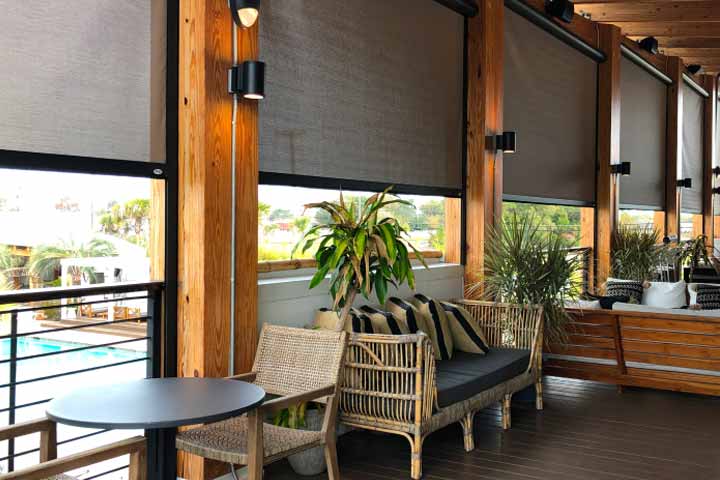 Screen on windows in restaurant