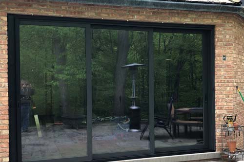 Window door with black panels